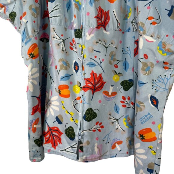 Dapper Day Floral Print Skirt & Top Set 4X Light Blue 100% Cotton First Frost - Picture 5 of 15